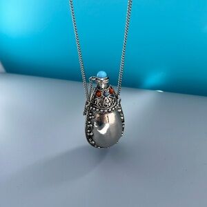 Vintage Silver Tone Spice Perfume Flask Necklace